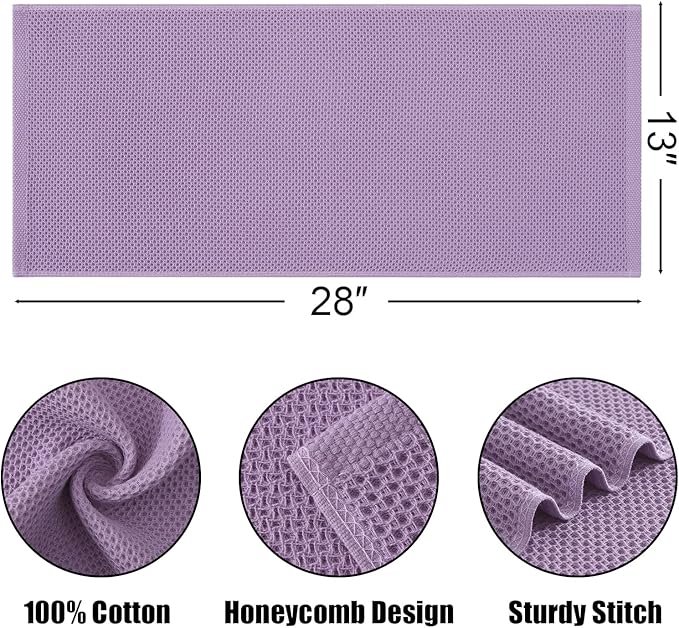 Kitinjoy 100% Cotton Waffle Weave Kitchen Towels, 12-Pack Super Soft and Absorbent Dish Towels for Drying Dishes, Kitchen Hand Towels, 13 in x 28 in, Lavender