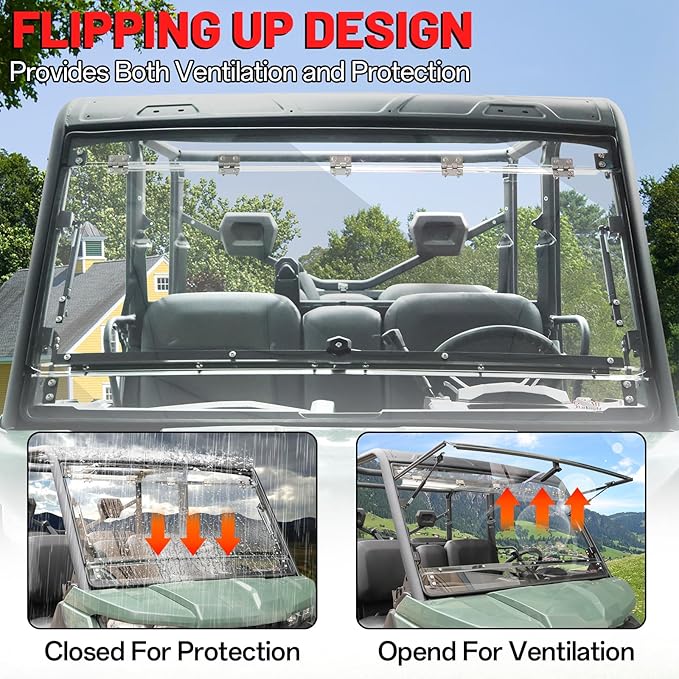 StarknightMT Flip Windshield Compatible With Can-Am Defender 2016-2025, Scratch-Resistant UTV Front Full Windshield Accessories For Defender HD5 HD8 HD10 Max