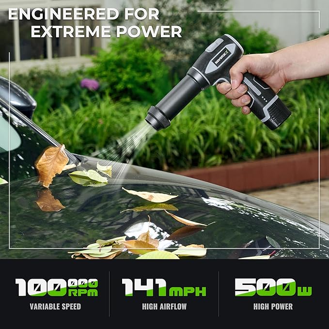 16.8V Handheld Electric Cordless Leaf Blower 100,000 RPM Includes 2 * 2Ah Batteries & Fast Charger, Lightweight for Patio Cleaning, Lawn Care, Car, Blowing Leaves & Dust - Black