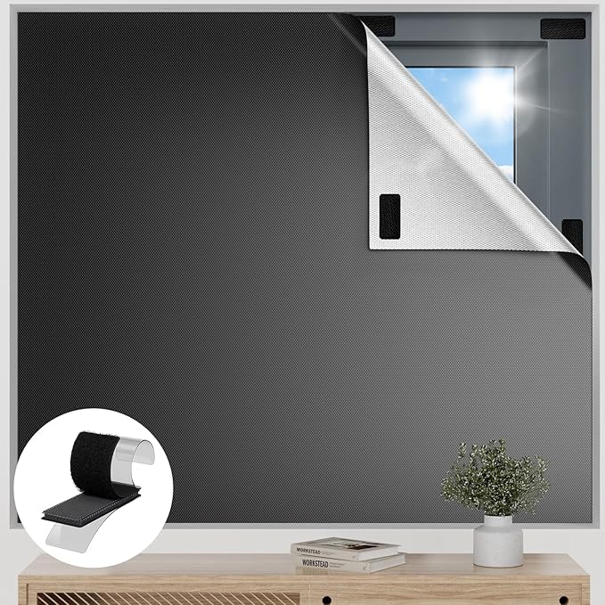 Blackout Curtains for Bedroom, 120"x 57" Temporary Blackout Shades for Windows, Portable Black Out Blinds Screen with 20 Loop & Hook, 100% Black Out Window Cover Film for Baby Nursery Travel RV-Blacks