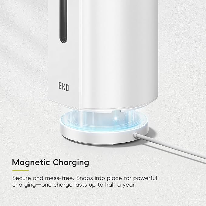 EKO Aroma Pro 13.5 fl oz Touchless Automatic Liquid Soap Dispenser, Rechargeable Electric Hand & Dish Soap Dispenser for Bathroom and Kitchen Sink, IPX7 Waterproof, Adjustable Volume Control (White)