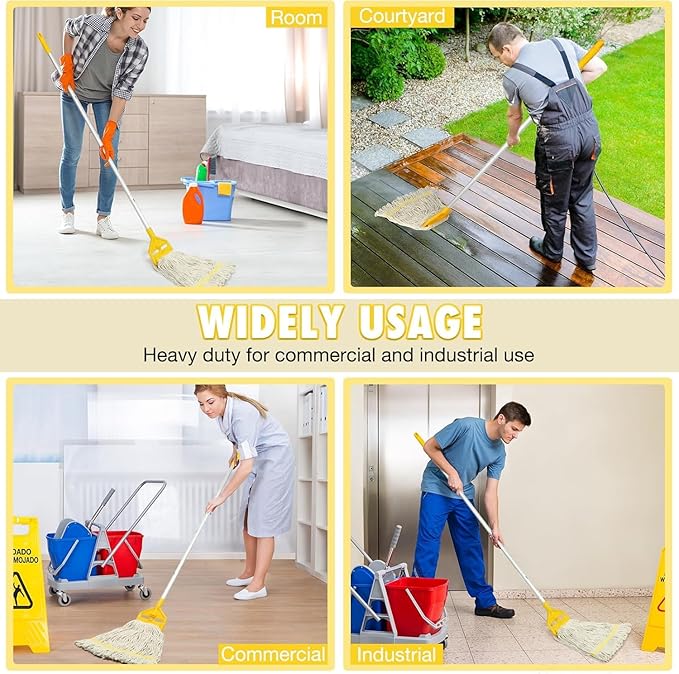 Commercial Mop Handle Heavy Duty,60" Industrial Mop Stick,Wet Mops Head Replacement Holder for Professional/Industrial Floor Cleaning, Yellow