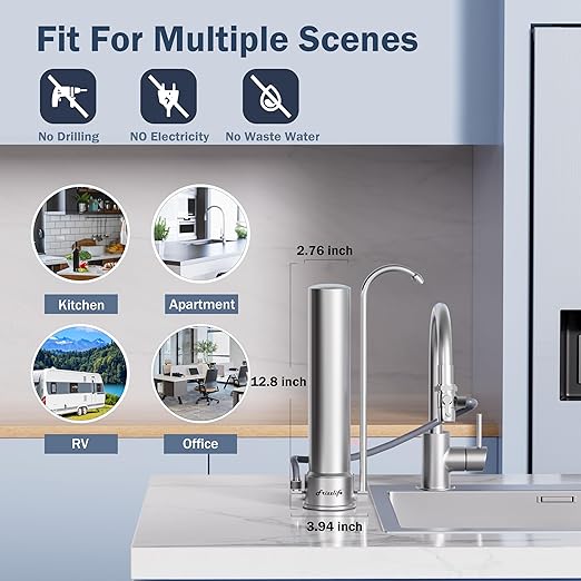 Frizzlife SS99 Countertop Water Filter System, NSF 42&372 Certified 6-Stage Stainless Steel Water Filter for Sink Faucet Reduces 99.99% Lead, Chlorine, Heavy Metals, 8000 Gallons (1 Filter)