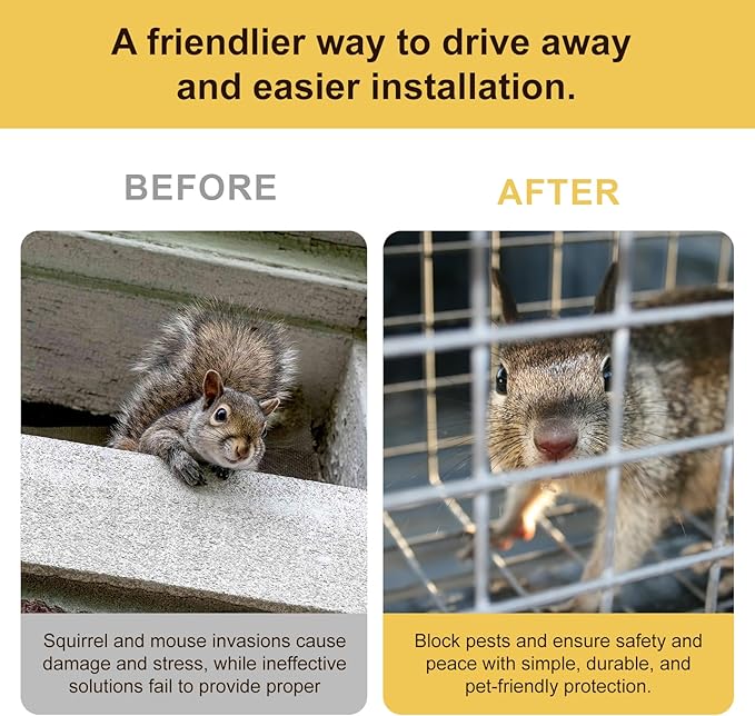 Animal Excluder Cage - 6.3x6.3 Heavy Duty Copper Mesh for Squirrels, Raccoons & Bats | One-Way Humane Pest Control | Attic/Chimney Install Kit Included