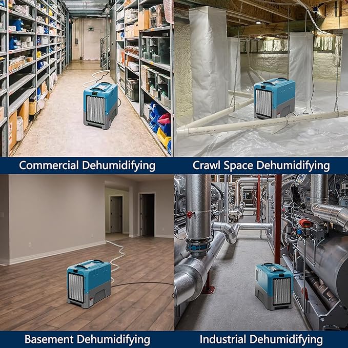 ALORAIR App Control Commercial Dehumidifier With Pump Industrial Dehumidifiers with Drain Hose, for Water Damage Restore, Flood Repair, Large Space, Job Sites (Blue)
