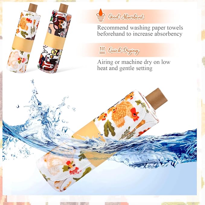 Redbaker 50 Pcs Reusable Paper Towels Paperless Reusable Cotton Cloths Toilet Absorbent Washable Paper Towels with Roll Kitchen Dishcloth for Kitchen Paperless Dishcloths(Farmhouse)