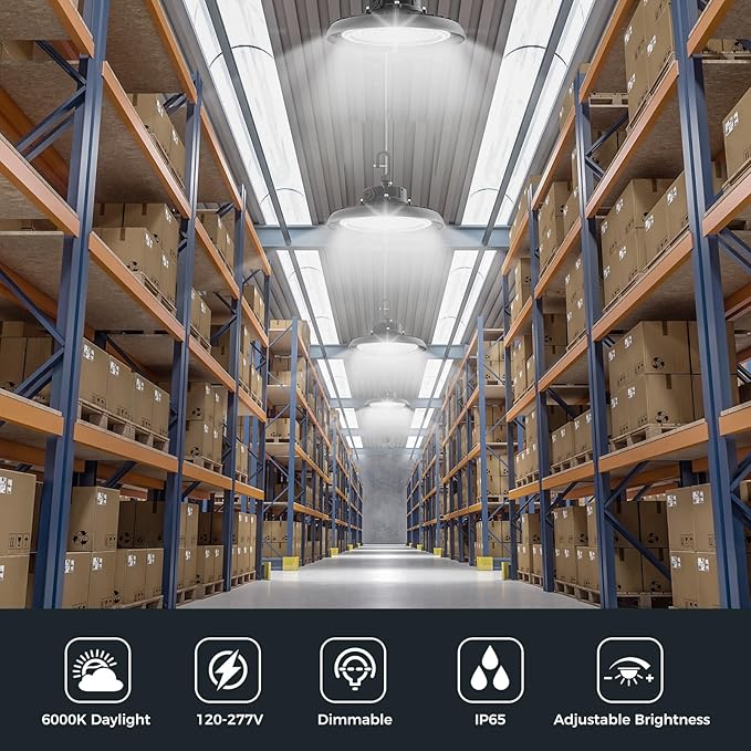 LED High Bay Lights 180W UFO Shop Lights 32400 LM 6000K IP65 Commercial Bay Lighting Fixture 5ft Cable Plug & Play for Warehouse Factory Garage Workshop Barn 18 Pack