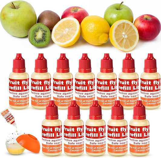 Qualirey 12 Pack Fruit Fly Trap Refill Liquid, 0.68oz/ Bottle Liquid Fruit Fly Traps for Indoors Non Toxic Safe Near Food, Effective Lure Refill for Indoor and Kitchen Use, Red