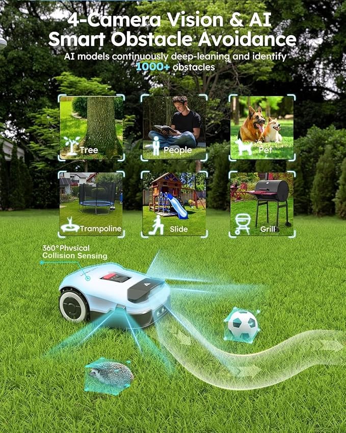 ANTHBOT Genie1000 Robot Lawn Mower - NO Wire, Full Band RTK+4-Eye Vision Robotic Lawnmower for 0.51 Acre, Auto Mapping, Multi-Zone Management, Accurate Obstacle Avoidance, Intelligent Path Planning