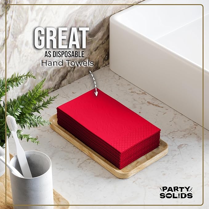 Red Dinner Napkins Disposable 8" x 4" Folded - 40 Pcs 2 Ply Red Napkins Disposable Paper Guest Towels for Bathrooms, Dinners, Everyday Parties & Party Supplies