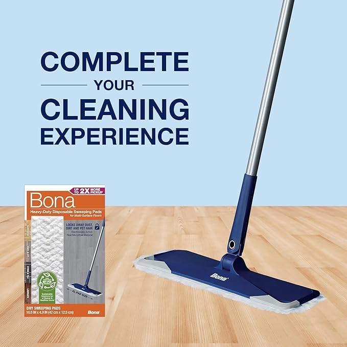 Bona Sweeping Pads for Multi-Surface Floors - 24 Refills - Heavy-Duty & Disposable Pads - XL Microfiber Pads Sweep Away Dust, Dirt, & Pet Hair (Pack of 3)