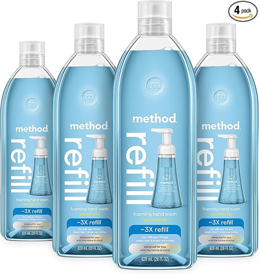 Method Foaming Hand Soap Refill, Sea Minerals, Recyclable Bottle, Biodegradable Formula, 28 fl oz (Pack of 4) (Packaging May Vary)