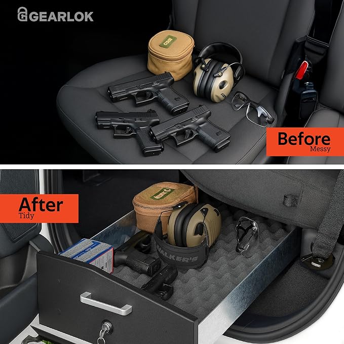 GearLok UnderSeat SideSlide Truck Locker – Secure Under Seat Storage for Trucks – Lockable Truck Organizers and Storage for Tools, Ammo and Equipment