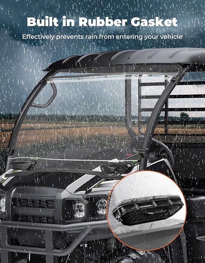 KEMIMOTO Vented Windshield Compatible with Kawasaki Mule SX SE XC LE 2017+, Scratch Resistant 1/4" Thick Polycarbonate Hard Coated UTV Front Windscreen