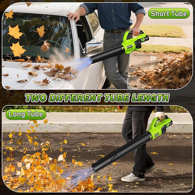 RYAHT Leaf Blower Cordless, Leaf Blower with Battery and Charger - 2 x 4.0Ah Batteries, 2 Speed Modes, 21V Powerful Electric Leaf Blower for Lawn Care, Patio Cleaning and Dust, Green
