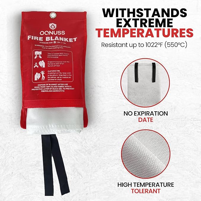 Emergency Fire Blanket 40x40 Inch - 5 Pack Fiberglass FireBlanket with Hook & Gloves | Fire Safety Blanket for Kitchen, Home, Garage, Camping