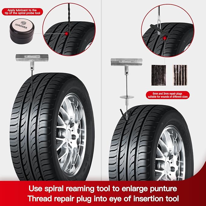 SUNSOUL Heavy Duty Tire Plug Kit, 40Pcs Off Road Emergency Puncture Repair for SUV, Truck, ATV, UTV, Tractor & Motorcycle - Fast Seal Tire Repair Kit with Tools (Include Insertion Tool)
