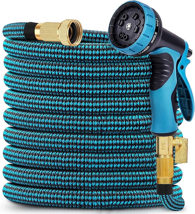 Expandable Garden Hose 50 ft, 2025 New No Kink Flexible Water Hose 50ft with 10 Pattern Spray Nozzle, Extra Strong Brass Connectors, Reinforced Expanding Latex Core, Ultra Lightweight & Collapsible
