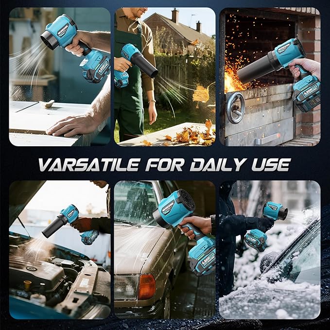 Leaf Blower with 2 X 4.0Ah Battery and Charger, 20V Cordless Blower for Lawn Care, & House Cleaning, 40,000 RPM Jet Blower, Extended Nozzle & Earbuds Included, Blue