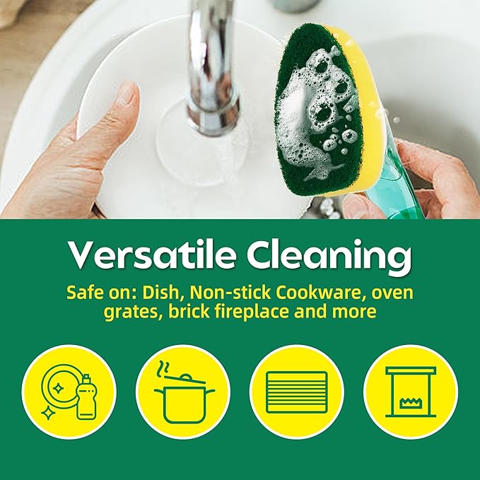 Non-Scratch Dish Wand Sponge Refills, Non-Scratch Dishwand Replacement Heads, Scratch-Free Soap Dispensing Scrubber Pads, Zero-Scratch Scrub Sponge Refills, Safe for Nonstick Cookware Kitchen Surfaces