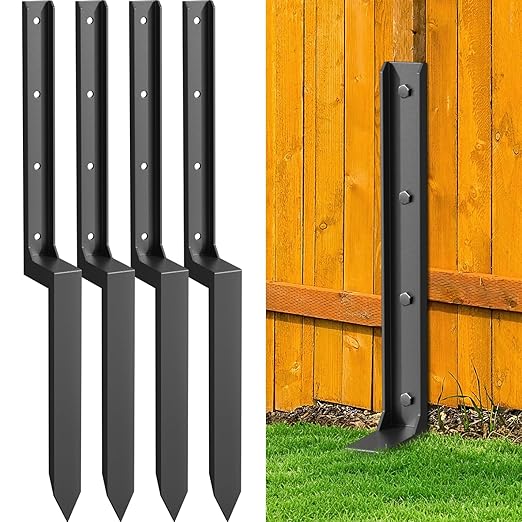 4 Pack Fence Post Repair Kit, 33.6" Heavy Duty Fence Post Repair Stakes, Thickened Anchor Ground Spike for Repairing Tilted/Broken Wood Posts