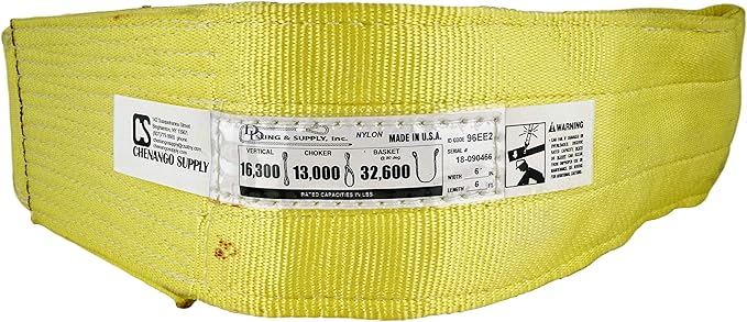 DD Sling. Multiple Sizes in Listing! (USA Made) 6" x 16', 2 Ply, Nylon Lifting Slings, Eye & Eye, Heavy Duty, 16,300 lbs Vert, 13,000 Choker, 32,600 Basket (USA Nylon) (6" x 16')