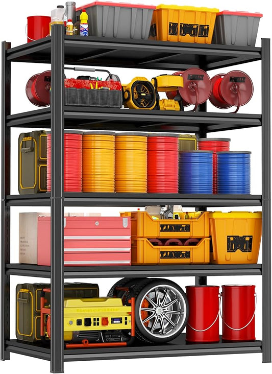 20"D Heavy Duty Garage Shelving, Garage Storage Shelves, 2500 LBS Capacity 5 Tier Adjustable Metal Utility Shelves, Industrial Shelving Unit for Basement and Warehouse, Pantry Closet, Workshop, Black