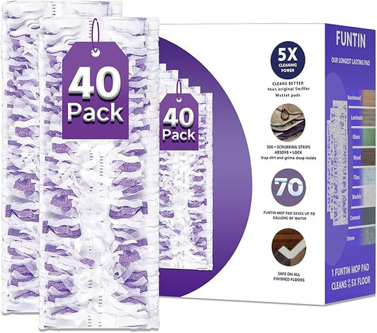 Funtin Power Mop Pads for Swiffer PowerMop, Thickened Unscented Disposable Mopping Refills, Dry & Wet Use for Floor Cleaning, MOP NOT Included, 40 Pads ONLY