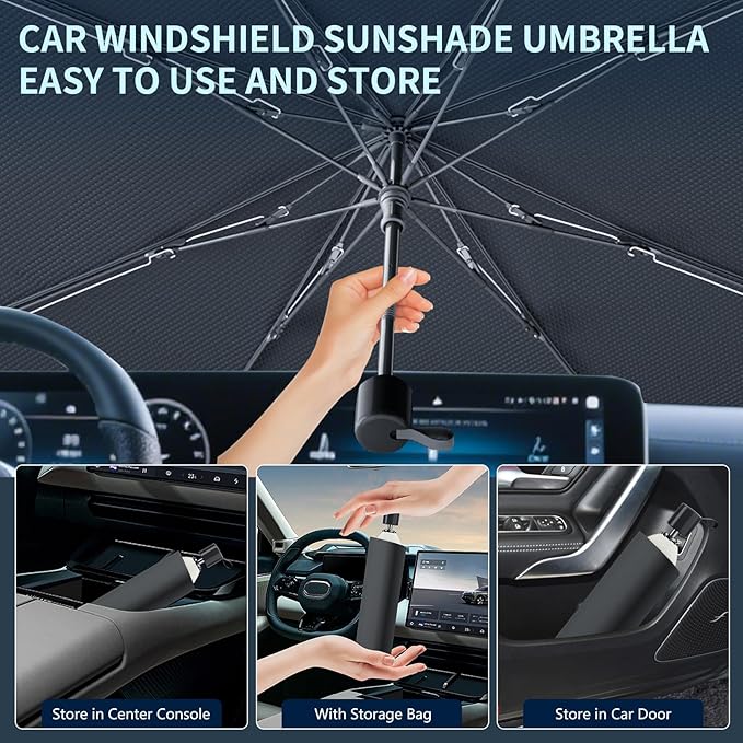 Tecoom Car Windshield Sun Shade Umbrella for Truck Full-Size SUV, Foldable Front Window Visor Sunshade Cover, Double Heat Shield Coating, Protect Automotive Interior from UV Rays, Large 61" L x 33" W