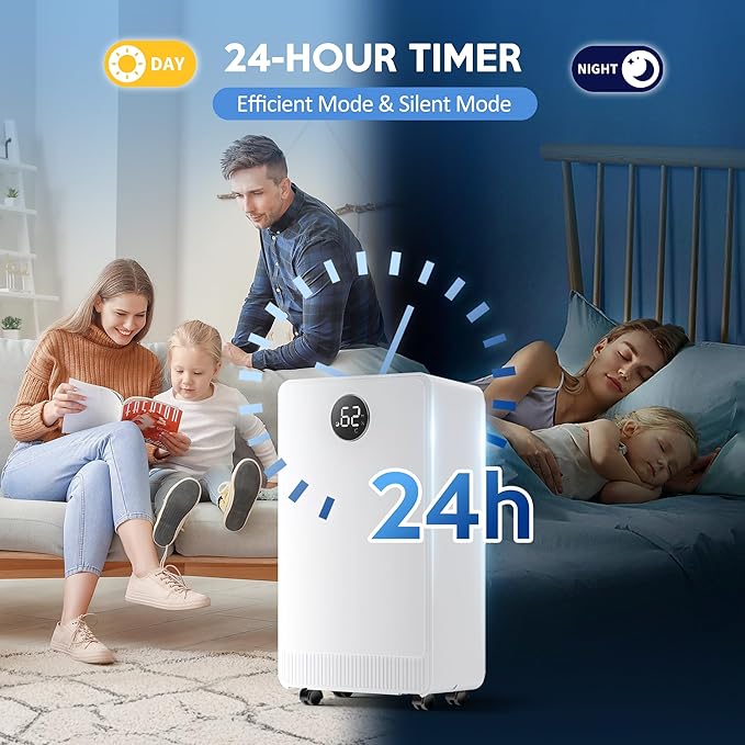 2500 Sq.Ft Dehumidifier with Drain Hose for Basement and Home Large Bedroom Bathroom, 35 Pints Dehumidifiers with Auto Shut Off, Intelligent Humidity Control, Auto Defrost, 3 Modes, 24HR Timer