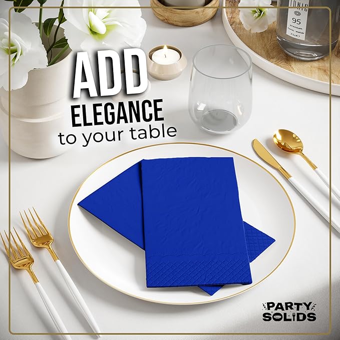 Dark Blue Dinner Napkins Disposable 8" x 4" Folded - 40 Pcs 2 Ply Dark Blue Napkins Disposable Paper Guest Towels for Bathrooms, Dinners, Everyday Parties & Party Supplies