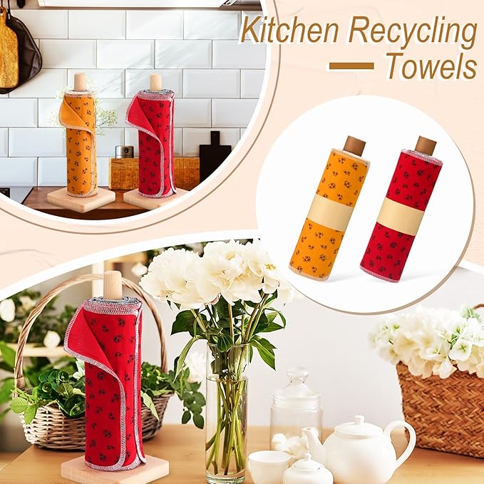 Redbaker 50 Pcs Reusable Paper Towels Paperless Reusable Cotton Cloths Toilet Absorbent Washable Paper Towels with Roll Kitchen Dishcloth for Kitchen Paperless Dishcloths(Rose)