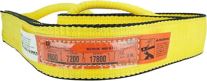 DD Sling (USA Made). 3" x 16', 2 Ply, Nylon Lifting Slings, Master Edge, Eye & Eye, Heavy Duty, 8900 lbs Vertical, 7200 Choker, 17800 Basket Load Capacity (3" x 16')
