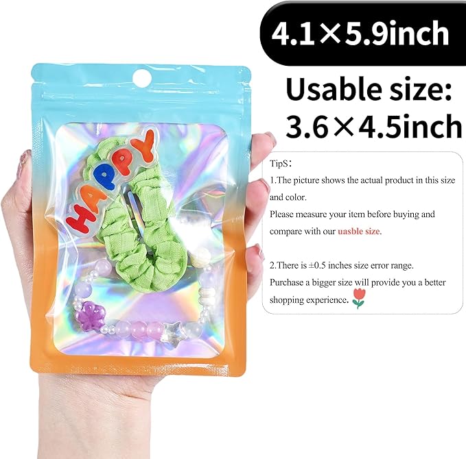 100 Pack Resealable Plastic Bags for Food Storage, Zipper Bags with Clear Front Window, Packaging Pouch for Small Business (Green & Orange, 4.1x5.9 inch)