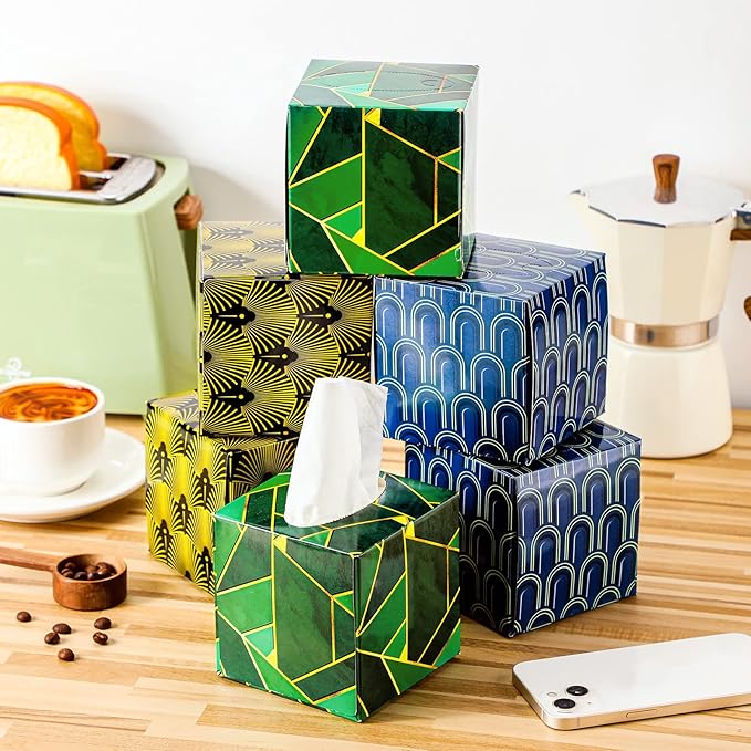 24 Boxes Tissues Cube Box Facial Tissues Boxes Geometry Flower Designed Tissues 2 Ply 80 Sheets Each Box Facial Tissues Household Tissues for Bathroom Kitchen Bedroom (Geometry)