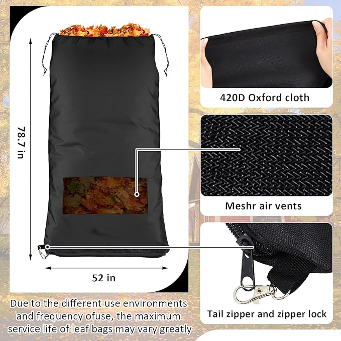 Patelai 2 Pcs 2025 New Lawn Tractor Leaf Bag 420d Grass Catcher Bag for Riding Lawn Mower, 78.7 x 52 Inch Large Capacity Grass Catcher for Leaf Collection Heavy Duty Material Collection(Black,White)