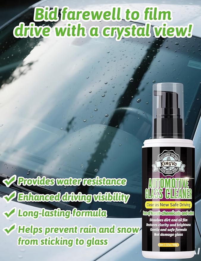 Kingvo Car Leather Cleaner and Car Window Cleaner, Dashboard Shower Door Glass Window Polish Spray Detailing Tool Water Spot Remover Wash Kit