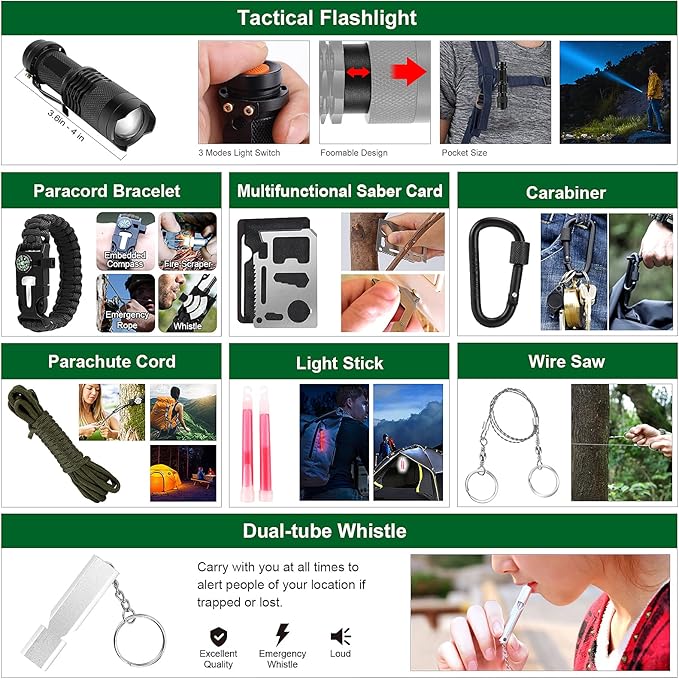 Survival Kits, Gift for Men Dad Husband, 142 in 1 First Aid Kit, Emergency Kits, Survival Gear and Equipment with Molle Pouch for Camping Hiking Outdoor