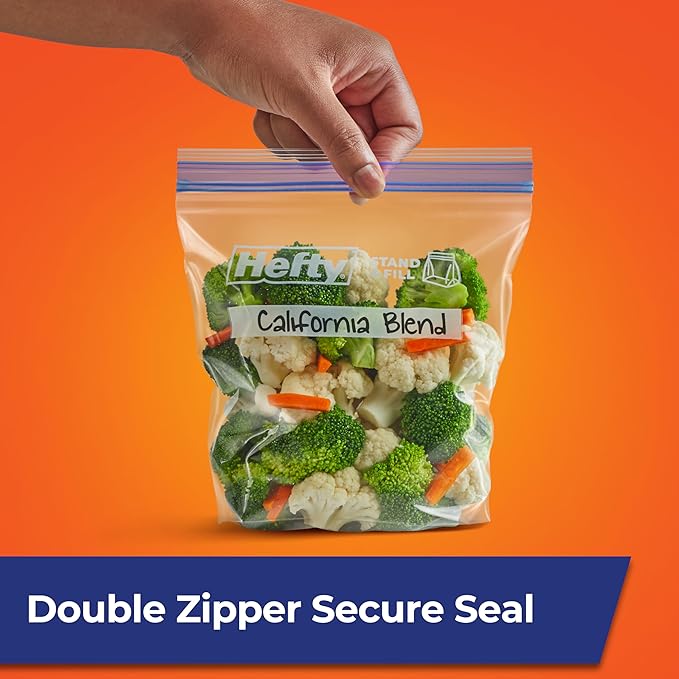Hefty Press to Close Plastic Freezer Bags, Quart Size, 25 Count (Pack of 2)