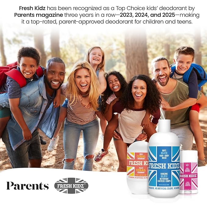 Fresh Kidz Hair & Body Wash 16.9 fl.oz. and Stick Deodorant 2.65 oz for Kids and Teens - Boys Red Set