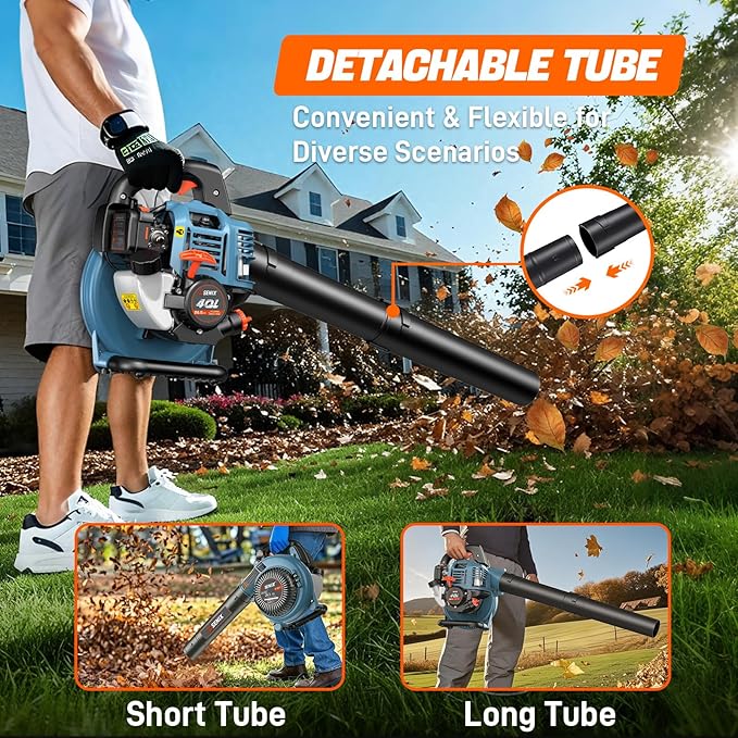 SENIX 4QL 26.5 cc 4-Cycle Handheld Gas Powered Leaf Blower for Lawn Care Clean Up, Up to 410 CFM and 125 MPH, Light Weight, Dual Grip Handle, BL4QL-L, Blue