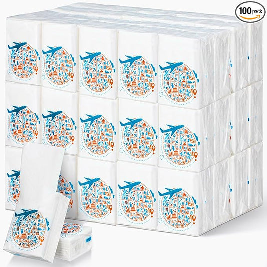 Therwen 100 Pack Pocket Tissues Travel Packs Bulk 1000 Sheet Mini Tissues Bulk 3 Ply Small Travel Size Paper Individual Pocket Size (Journey Theme)