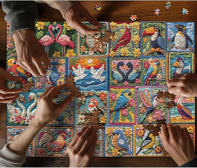PICKFORU Bird Puzzles for Adults 1000 Piece, Flower Puzzles Features Owl Hummingbird Cardinal Peacock, Unique Art Challenge for Adults Collage
