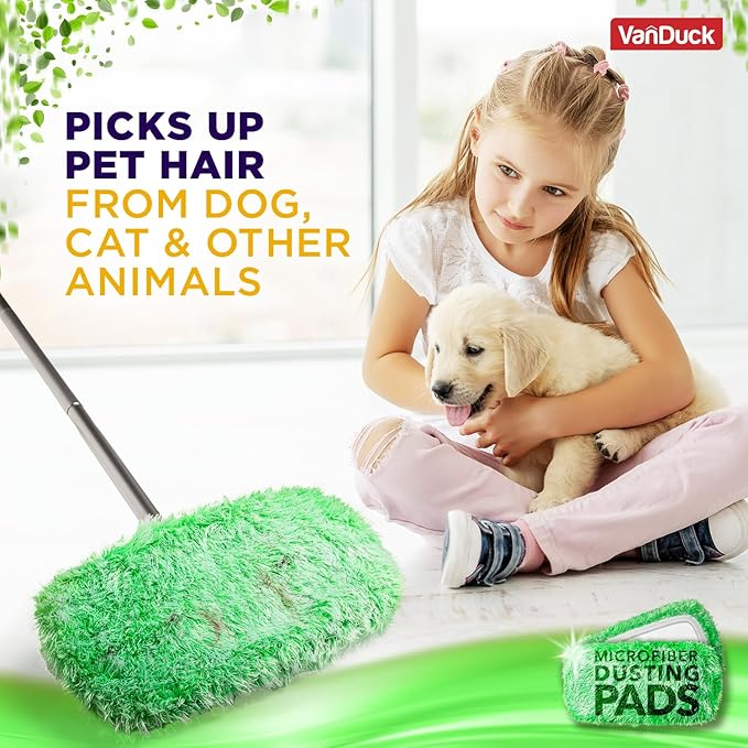 VanDuck Floor Duster Refill Compatible with Swiffer Sweeper Mop (2 Pack) - Microfiber Pet Heavy Duty Dry Cloth Refills - Reusable Mop Pad