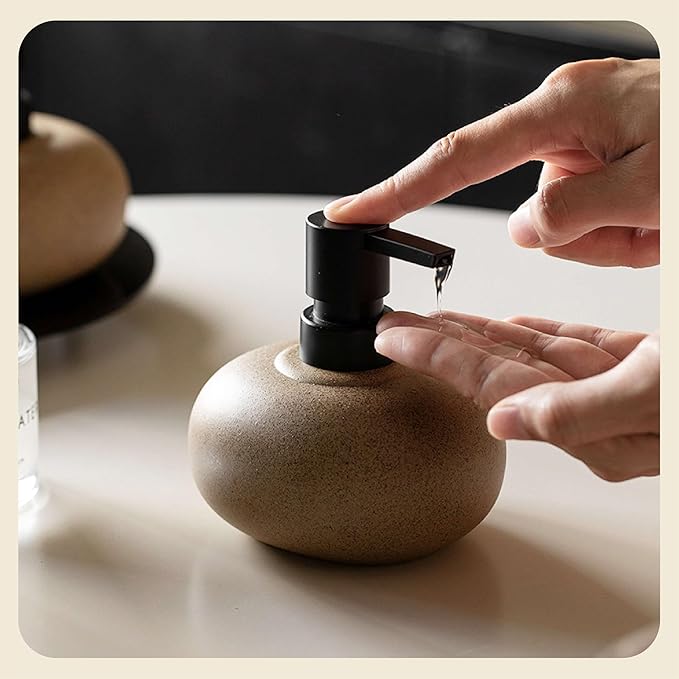 10oz Ceramic Hand Soap Dispenser, Elegant Liquid Soap Dispenser for Bathroom Countertop, Heavy & Sturdy Dish Wash SoapDispenser for Kitchen (Brown)