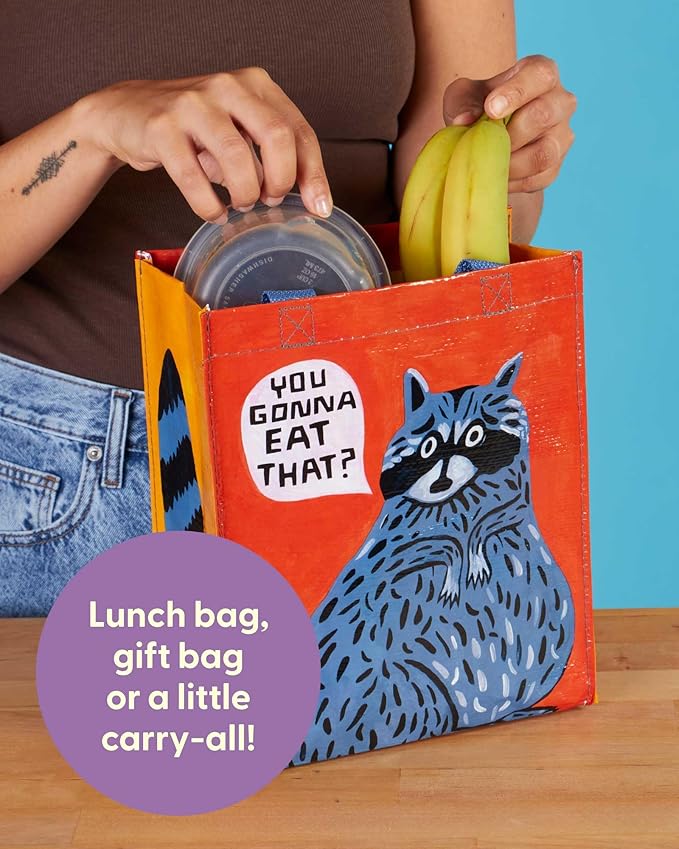 Blue Q You Gonna Eat That? Handy Tote from Reusable lunch bag, little tote, gift bag, easy-to-wipe-clean, 95% recycled material, 10" h x 8.5" w x 4.5" d