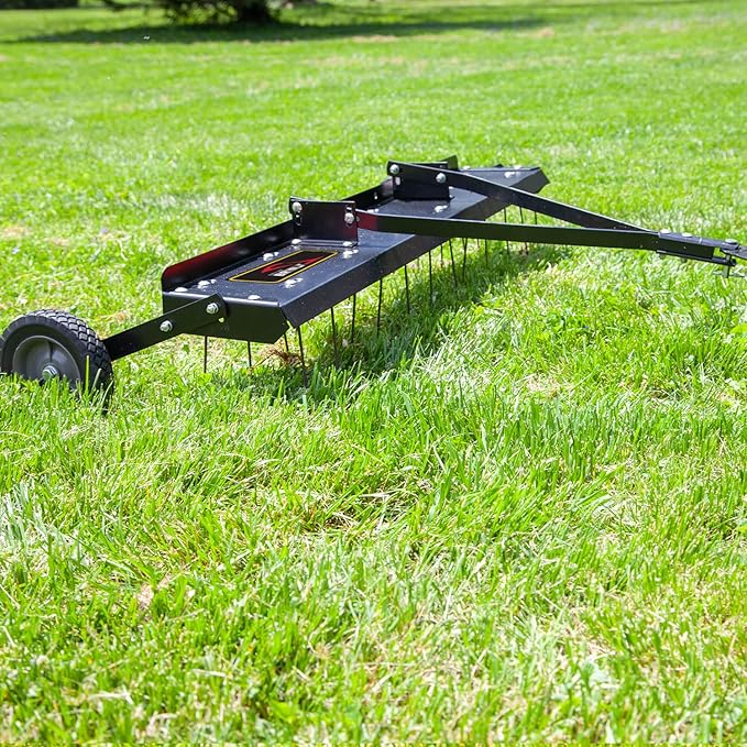 Brinly 48" Tow Behind Grass Dethatcher, Removes Thatch on Large Lawns in Less Time - Matte Black