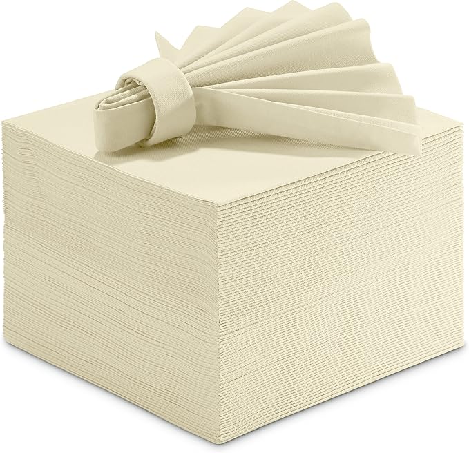 Linen-Feel Colored Paper Napkins - Decortive Cloth-Like CREAM Luncheon Napkins - Soft And Absorbent. For Kitchen, Party, Wedding, Dinner Or Any Occasion. (Pack of 50)
