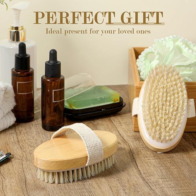 4pcs Dry Brushing Body Brush, Natural Bristle Dry Skin Exfoliating Brush Body Scrub for Flawless Skin, Cellulite Treatment, Lymphatic Drainage and Blood Circulation Improvement (Pack of 2)