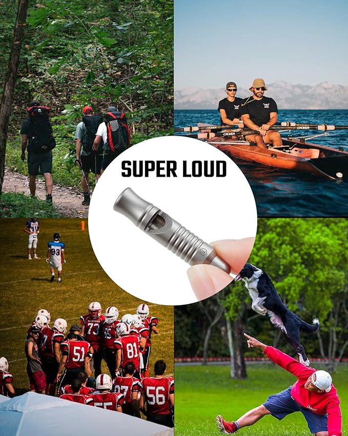 KeyUnity Titanium Emergency Whistle with Metal Lanyard, 120dB+, One-Piece Outdoor Survival Whistle, Ultra-Light, Rustproof